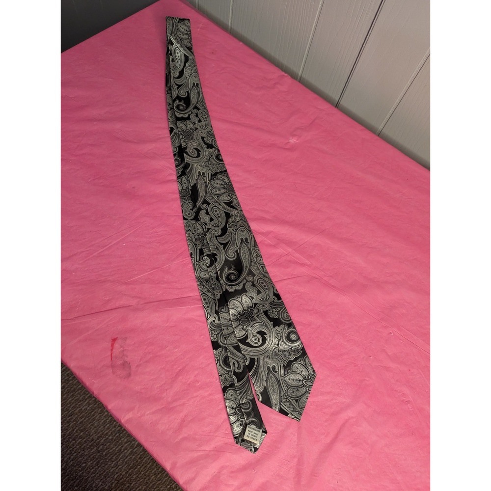 Vintage CHRISTIAN AUJARD Liberte Paris black grey silver mens neck tie